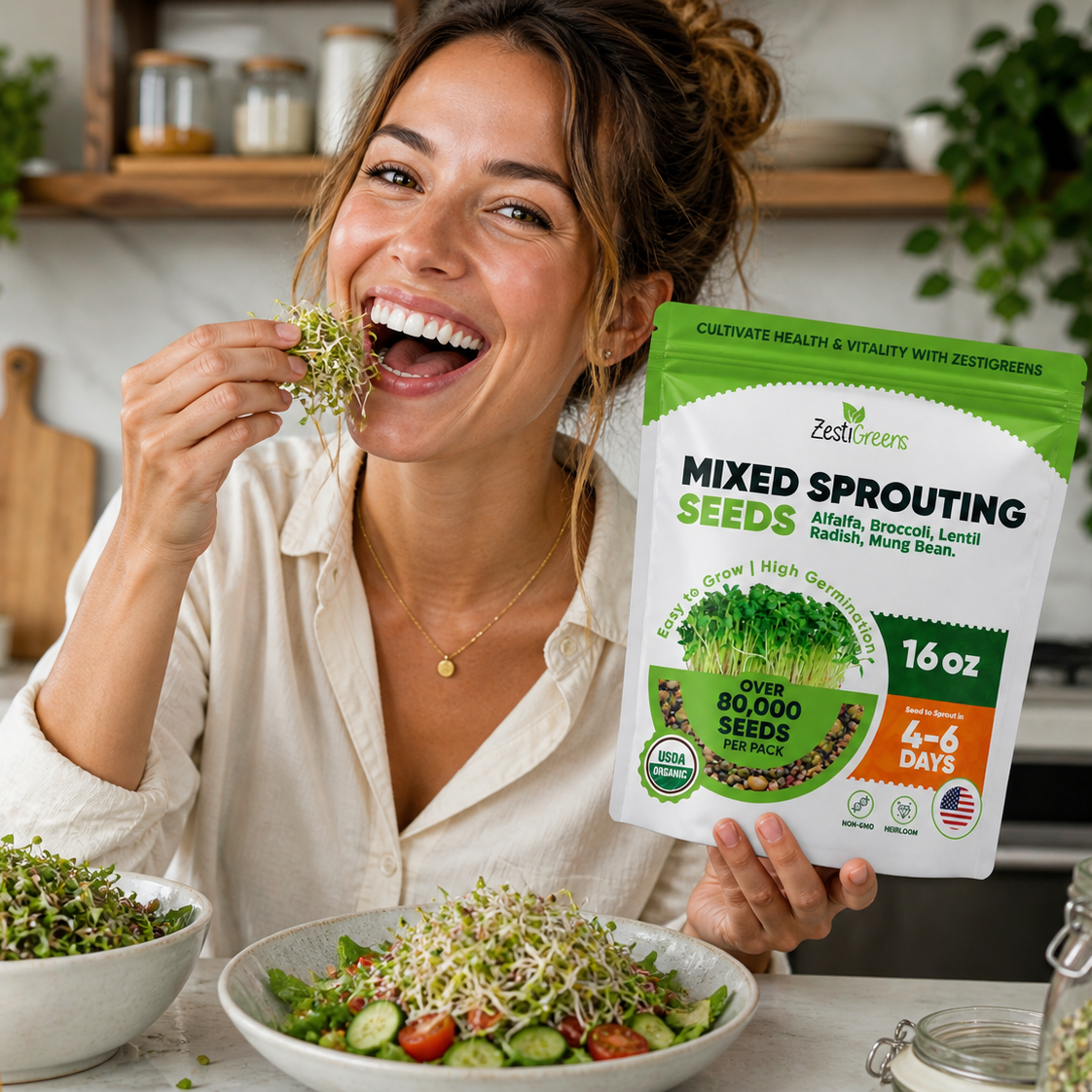 ZestiGreens Organic Sprouting Seed Mix – Broccoli, Radish & More