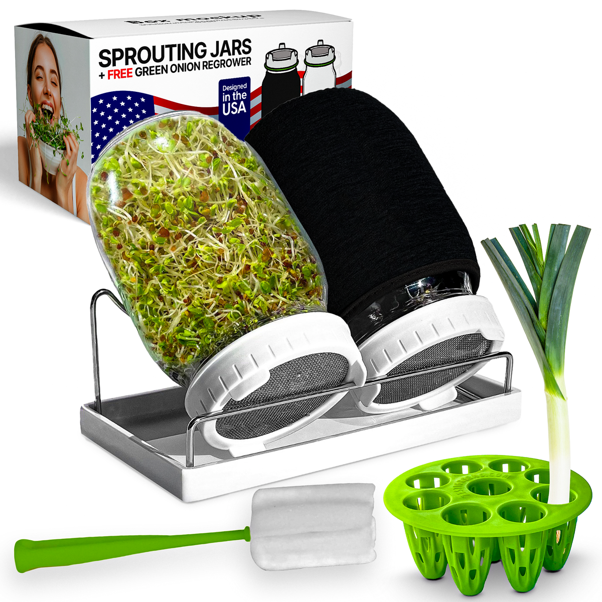 ZestiGreens Jar Sprouting Kit – 2 Glass Jars & Stand
