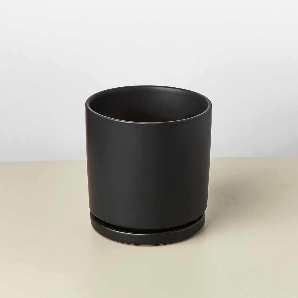 Cylinder Ceramic Planter with Built-In Saucer