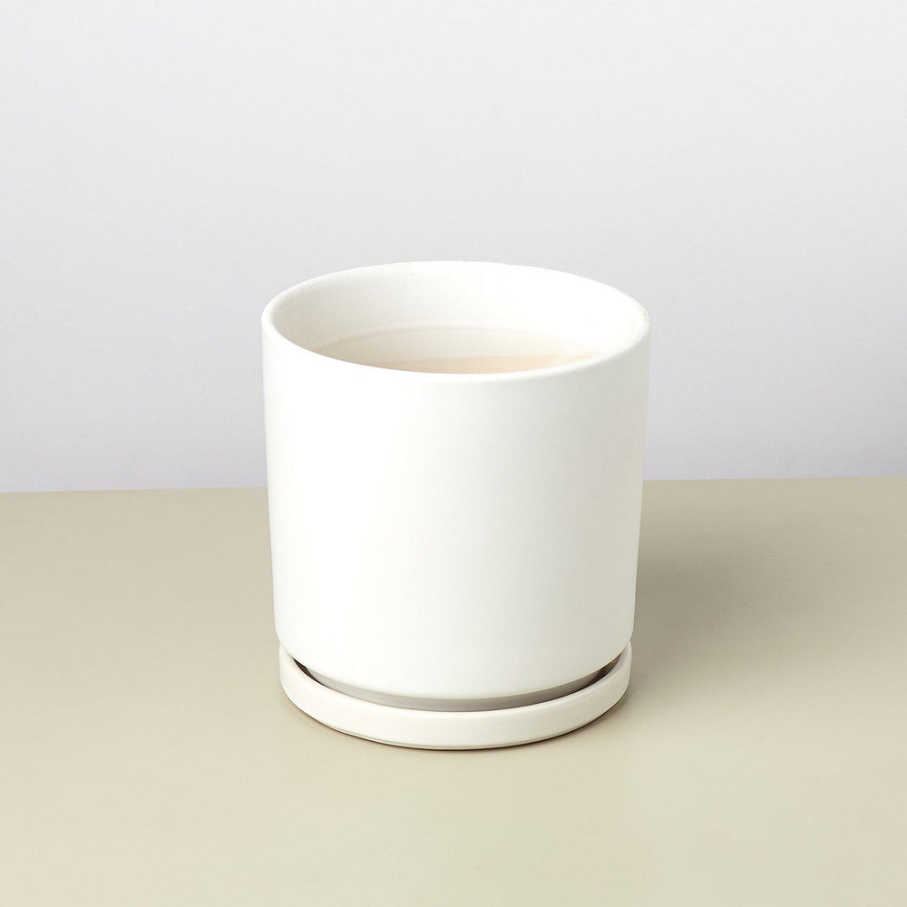 Cylinder Ceramic Planter with Built-In Saucer