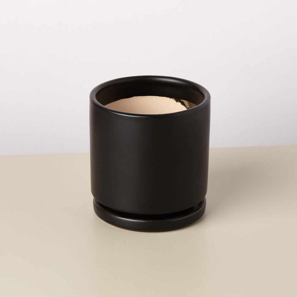 Cylinder Ceramic Planter with Built-In Saucer