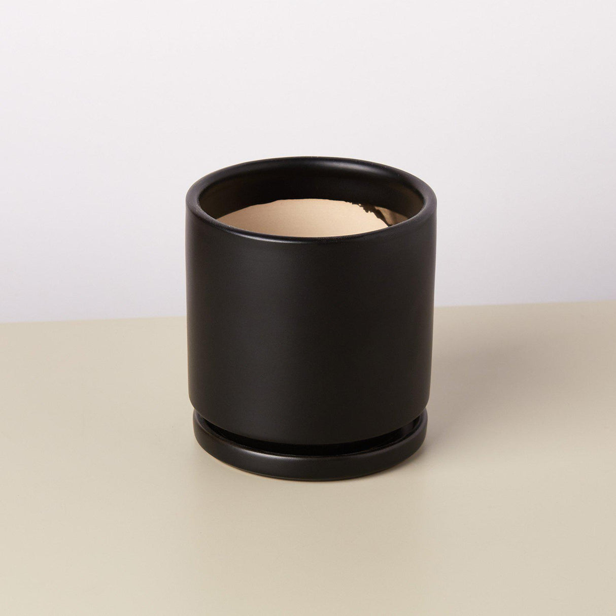 Cylinder Ceramic Planter with Built-In Saucer