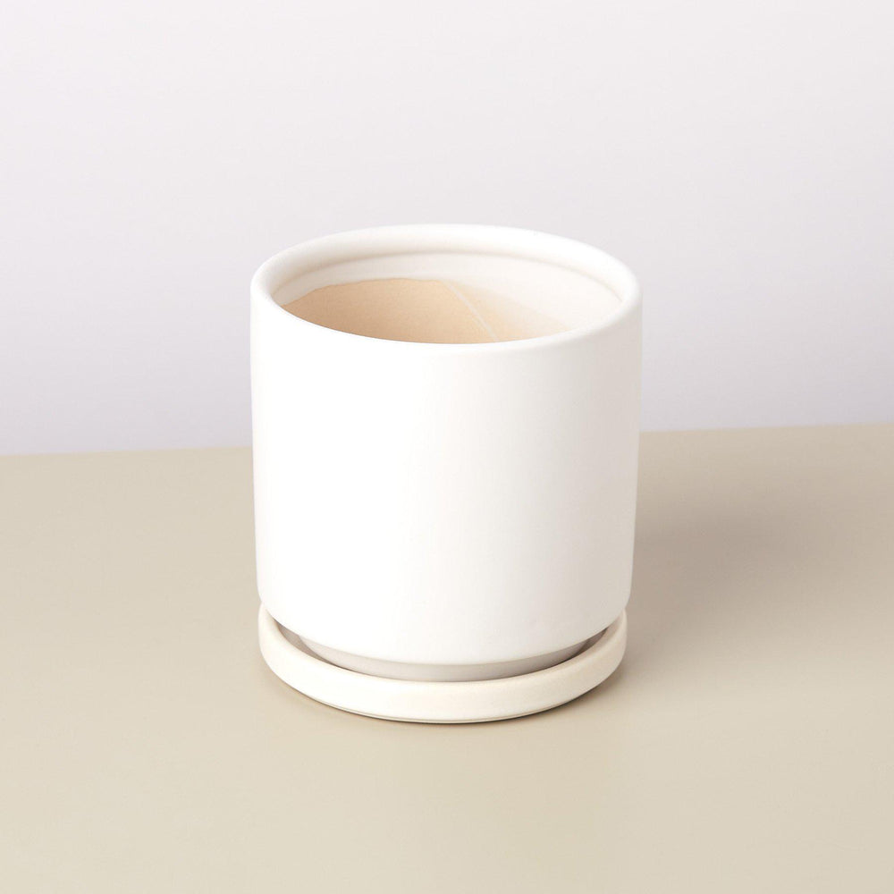 Cylinder Ceramic Planter with Built-In Saucer