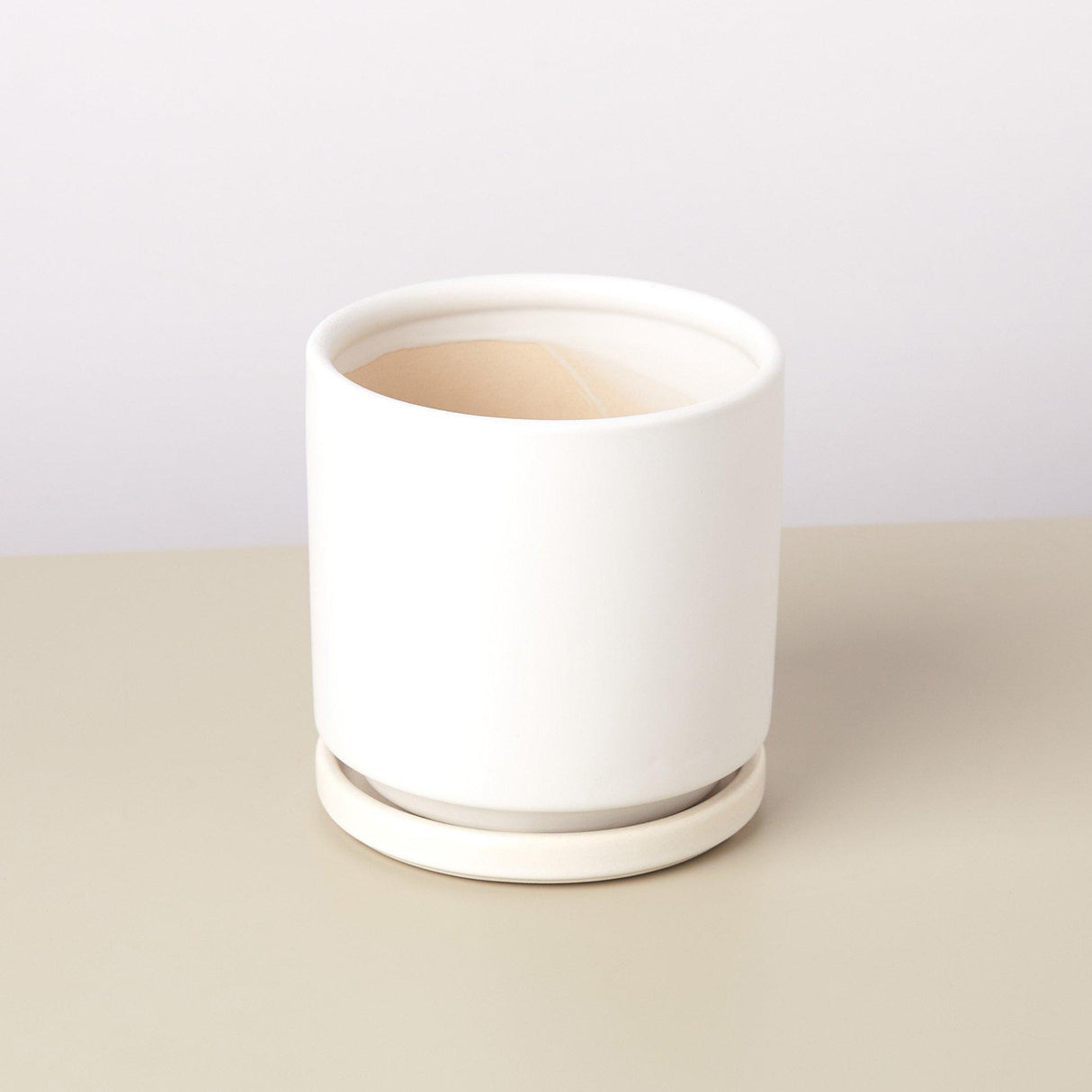 Cylinder Ceramic Planter with Built-In Saucer