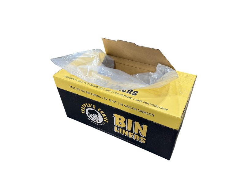 Box of bin liners with a yellow and black design on a white background