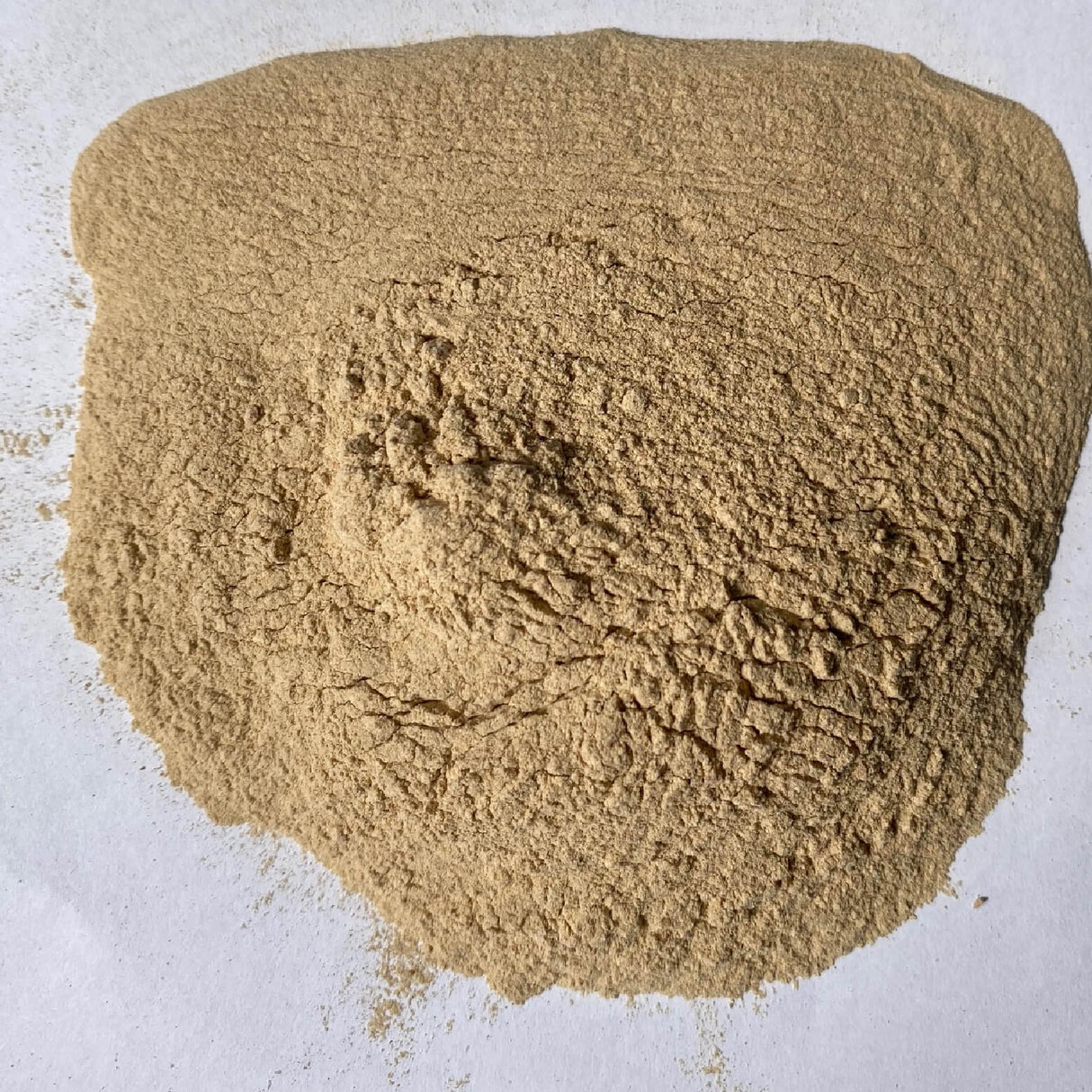 Clump of brown sand or soil on a light gray background