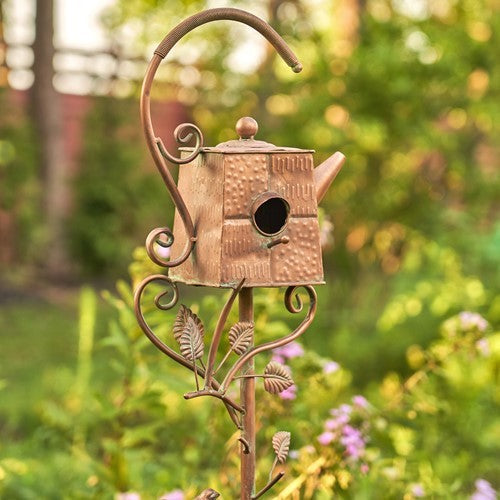 Napa Valley Wildflower Co 65" Square Teapot Birdhouse Garden Stake