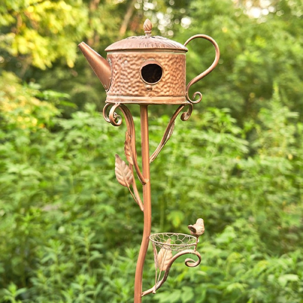 Napa Valley Wildflower Co 65.25" Teapot Birdhouse Garden Stake