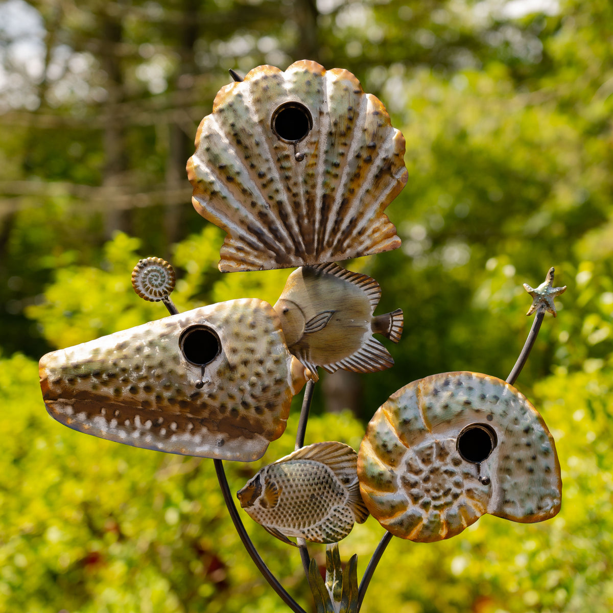 Napa Valley Wildflower Co Coastal Seashell Triple Birdhouse Garden Stake