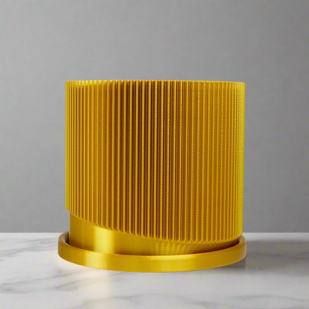 Mid-Century Ribbed 3D Printed Planter with Drainage & Saucer