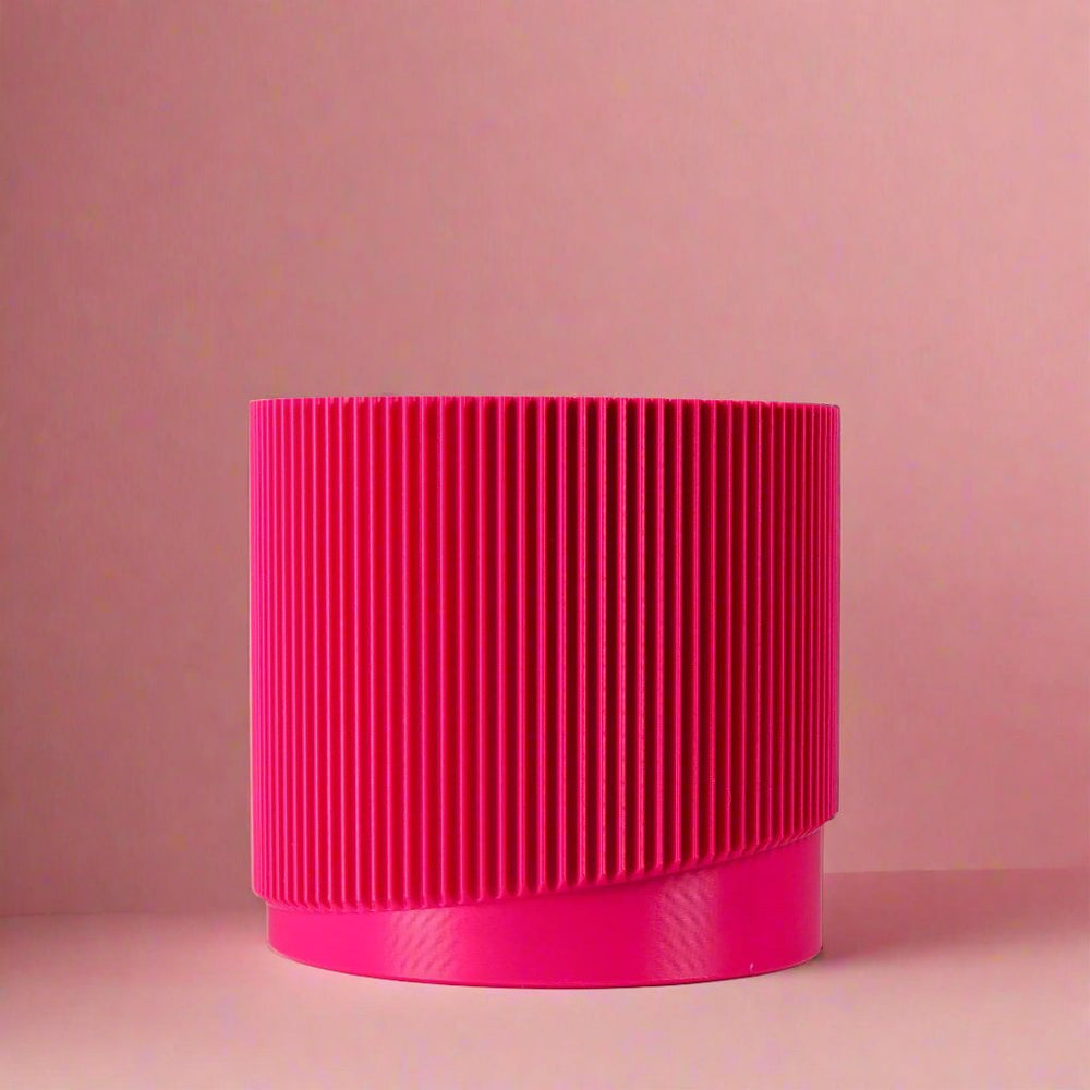 Mid-Century Ribbed 3D Printed Planter with Drainage & Saucer