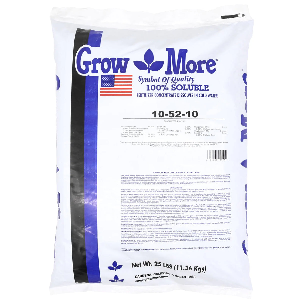 Grow More Water Soluble High Foss (10-52-10), 25 lbs.