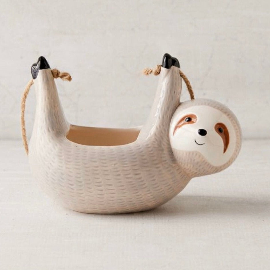 Sloth Hanging Planter Pot – Cute Ceramic Sloth Planter for Succulents & Indoor Plants