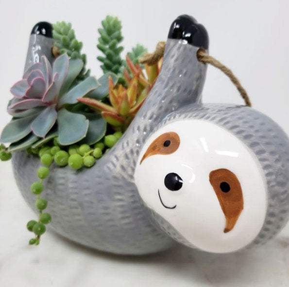 Sloth Hanging Planter Pot – Cute Ceramic Sloth Planter for Succulents & Indoor Plants