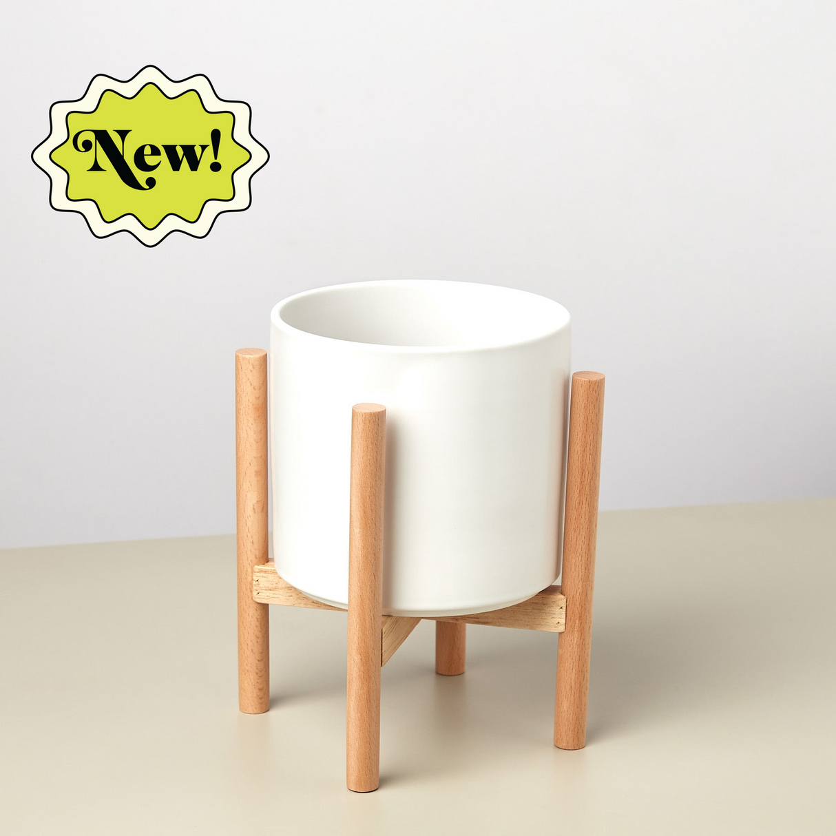 Ceramic Cylinder Planter with Wood Stand – 5 Inch