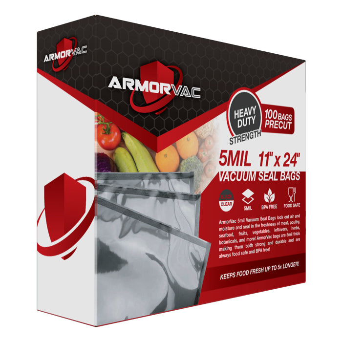 ArmorVac 11”x24” Precut Vacuum Seal Bags - Black & Clear