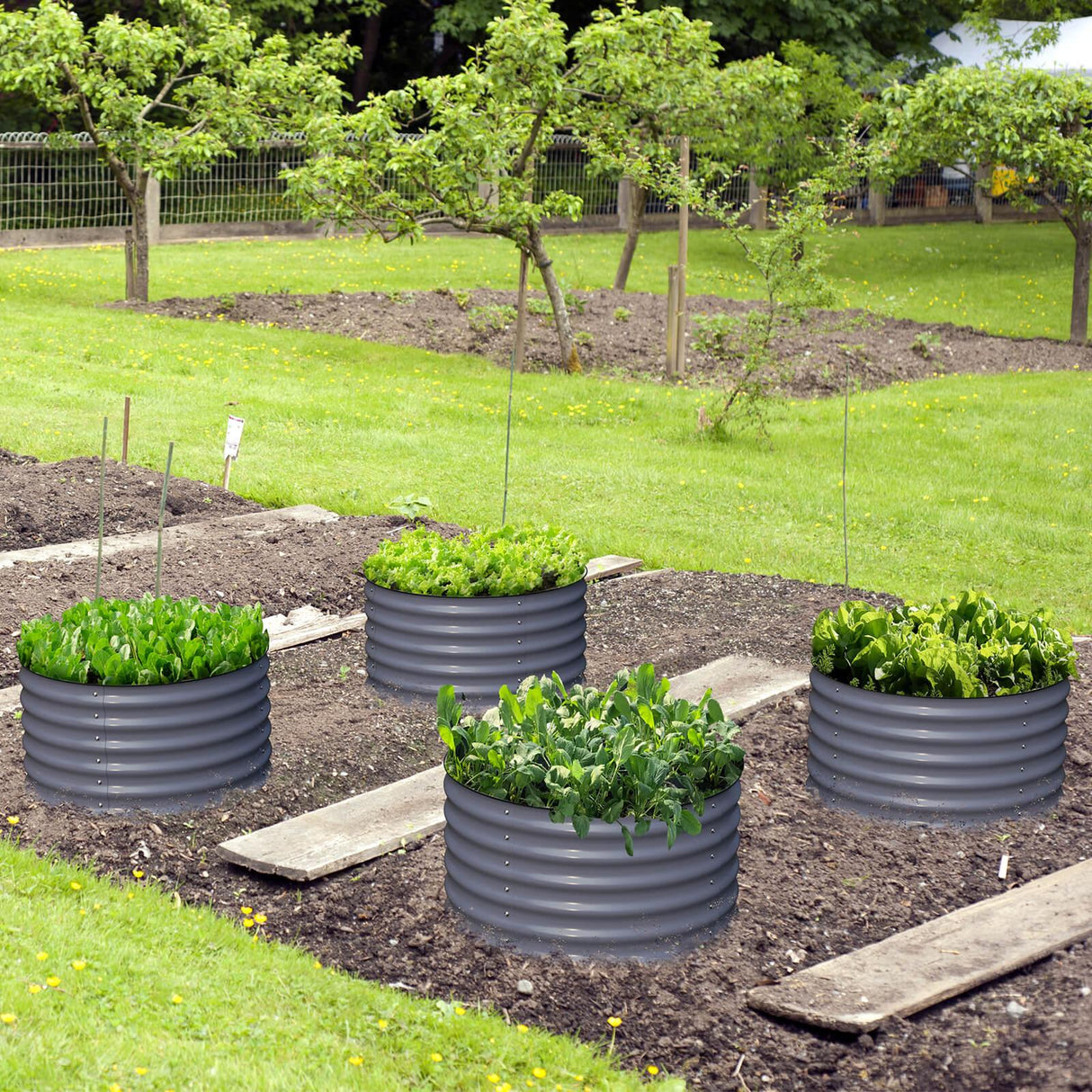 Olle Gardens 17" Tall, 24" Round Pair Raised Garden Beds, (2) per set