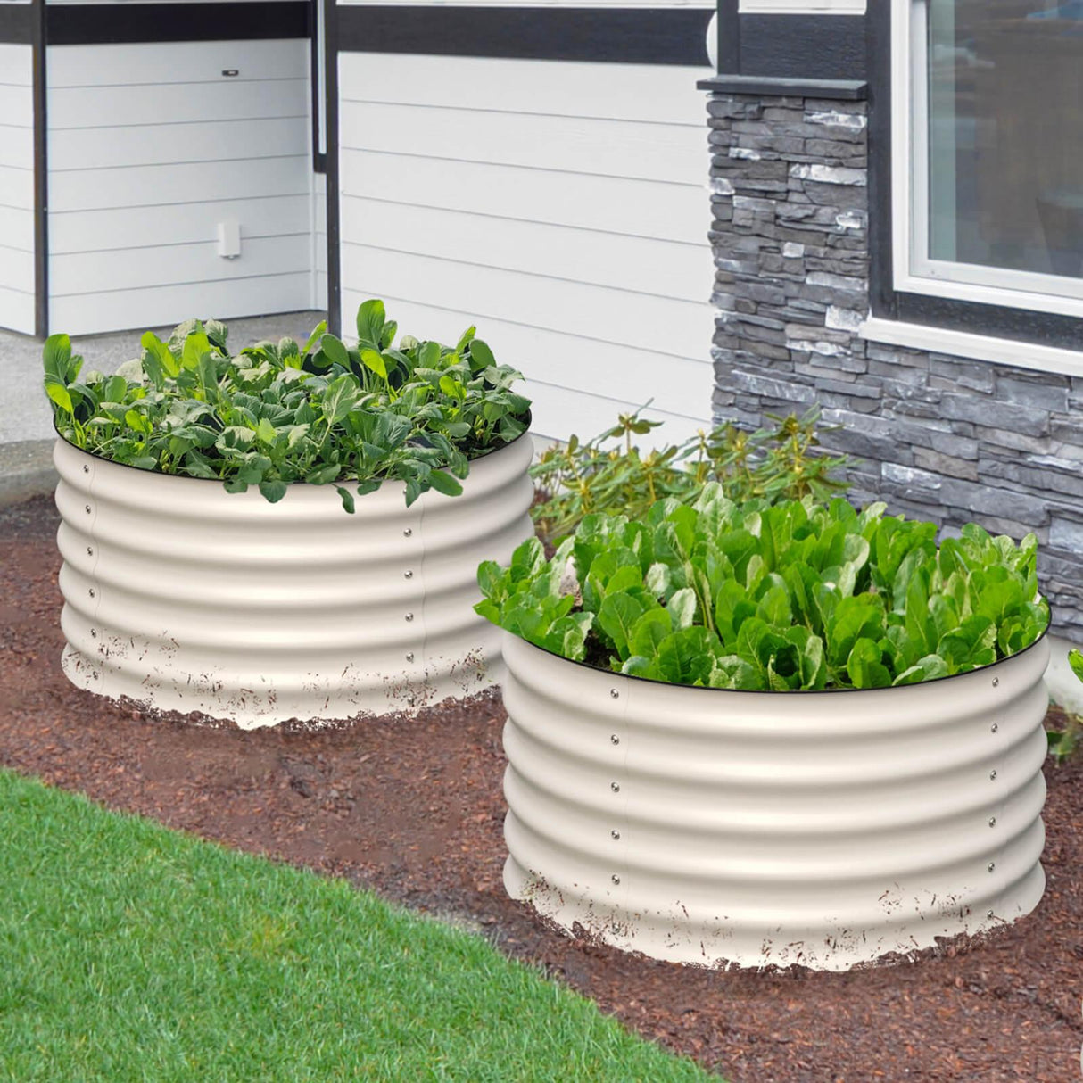 Olle Gardens 17" Tall, 24" Round Pair Raised Garden Beds, (2) per set