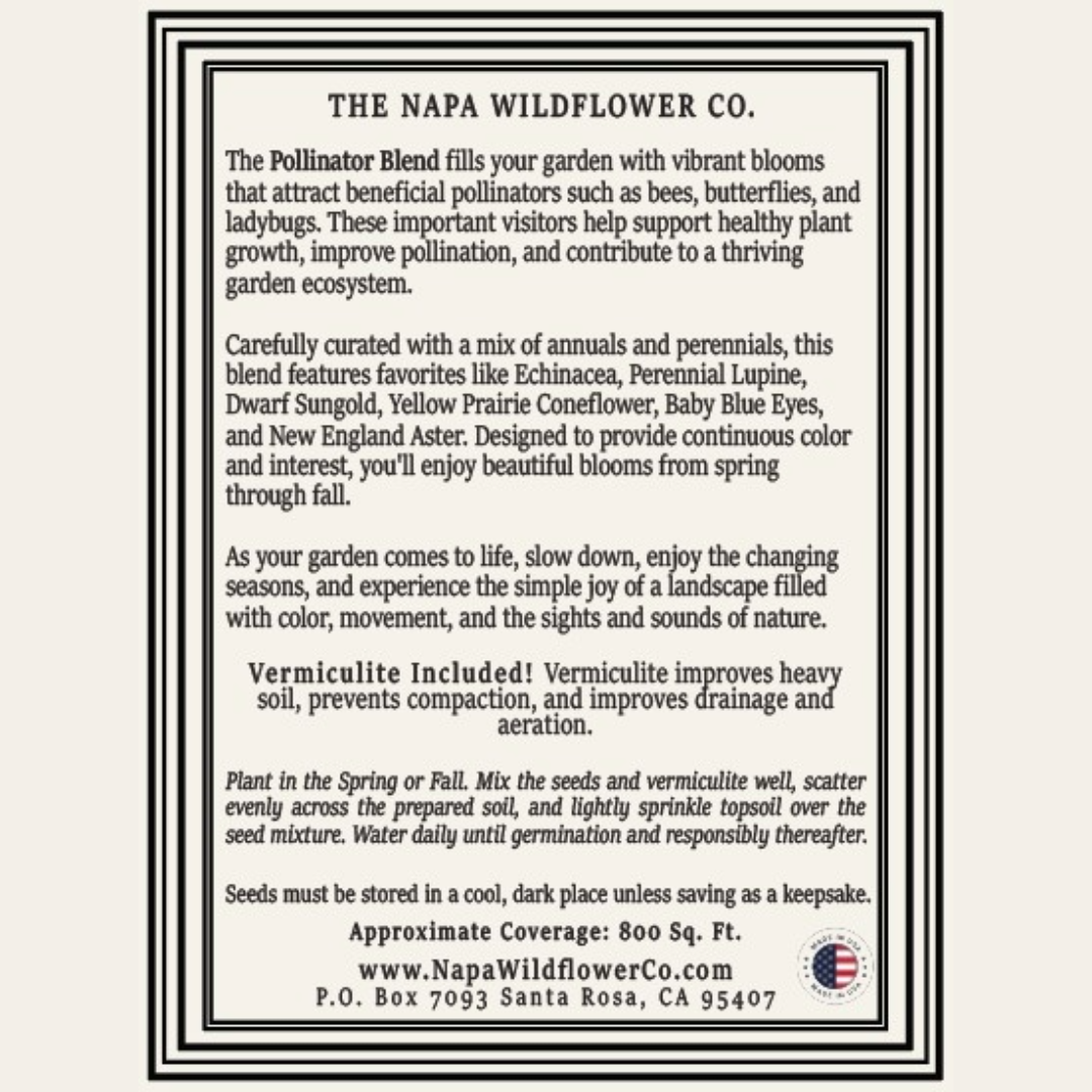 Napa Valley Wildflower Co Pollinator Garden Wildflower Seed Mix
