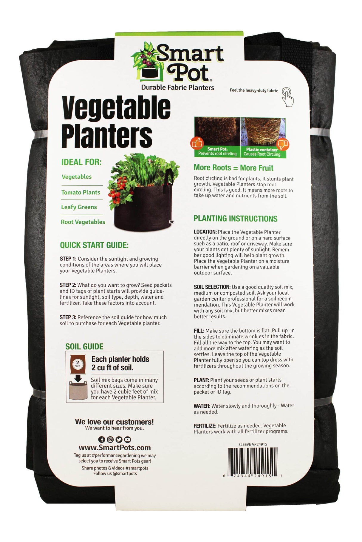 Smart Pot 15 Gallon Vegetable Planters – 3 Pack Fabric Grow Bags with Handles