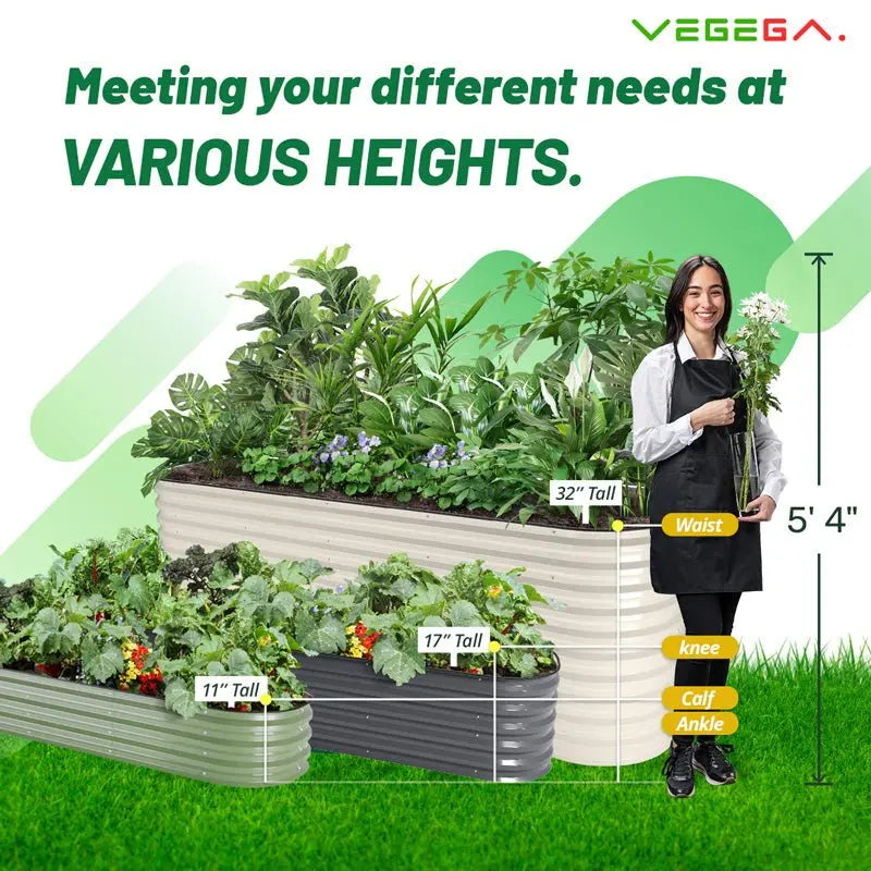 Vegega 32'' Tall 8x2 Galvanized Raised Garden Bed Kit (9 in 1) v2.0