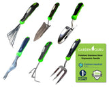 Garden Guru Stainless Steel 6pc Gardening Tool Set (Includes Trowel Transplanter Rake Weeder Cultivator Fork)