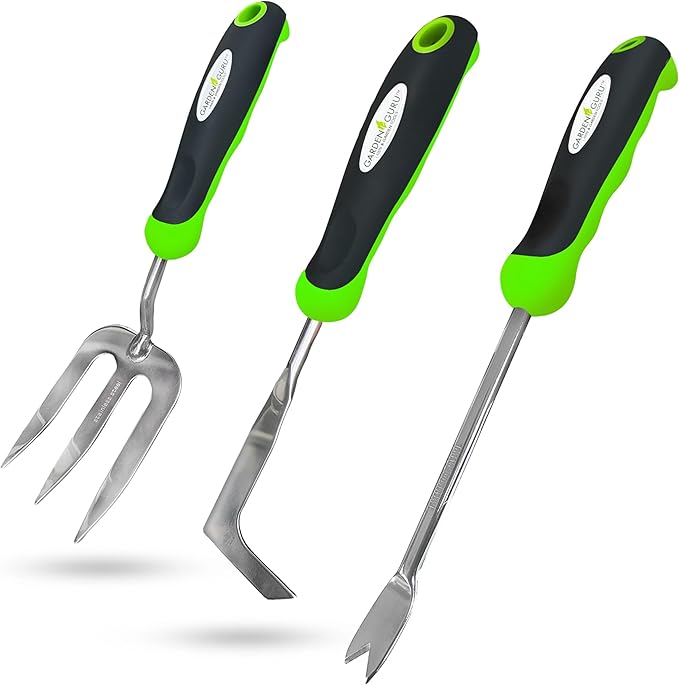 Garden Guru Weeding Set - Includes Dandelion Weeder, Weeding Fork, Patio Crack Weeder
