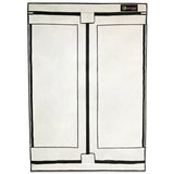 White mesh screen door with black trim on a white background