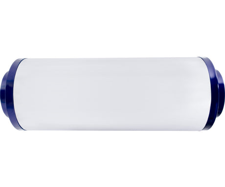 White cylindrical object with blue ends on a white background