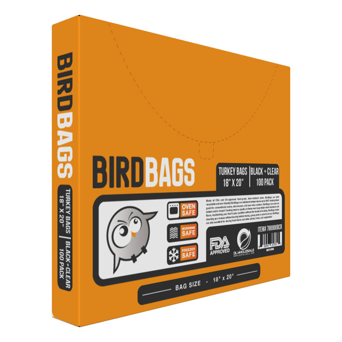 BirdBags 3 Gallon Turkey Bags Black & Clear 18" x 20" (100 Pack)