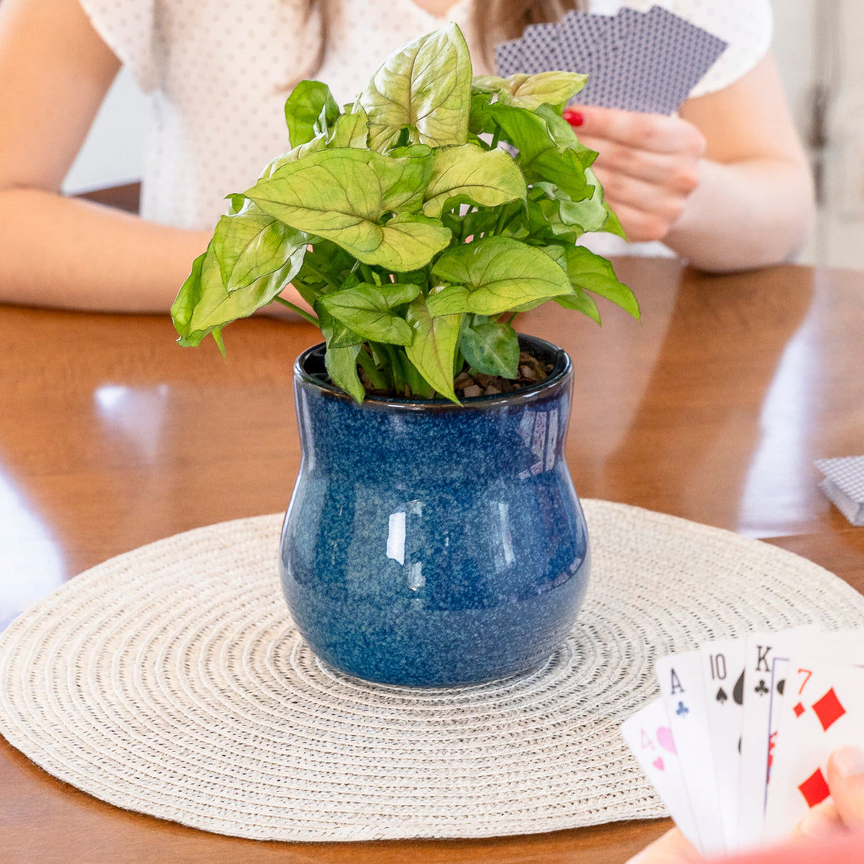 River Blue Ceramic Plant Pot with Removable Liner