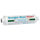A white cylindrical filter cartridge for a hose-mount water system, branded 'Boogie-Blue Plus+' in blue and red text with green accents on the label, shown on a white background.