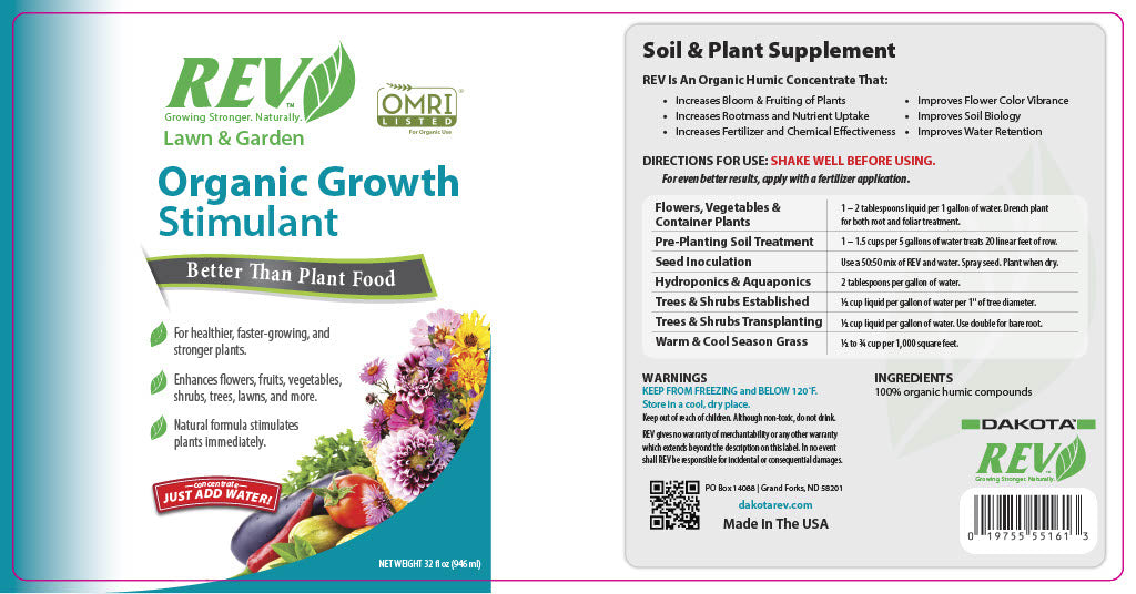 Organic REV Liquid Plant Food 8oz – Plant Growth Enhancer with Humates & Microbes