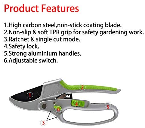Garden Guru 2-in-1 Garden Ratchet Pruning Shears Clippers