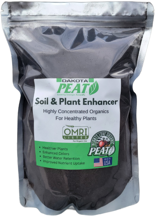 Dakota Peat soil and plant enhancer package with label on a white background