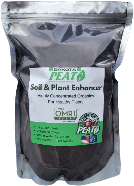 Dakota Peat soil and plant enhancer package with label on a white background