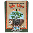 Bio-Live Starter & Transplant Mix 5-4-2 all natural fertilizer in a 4 lb box, featuring a brown kraft paper style label with an illustration of a plant and roots, green and orange borders, and logos for Down to Earth and OMRI.