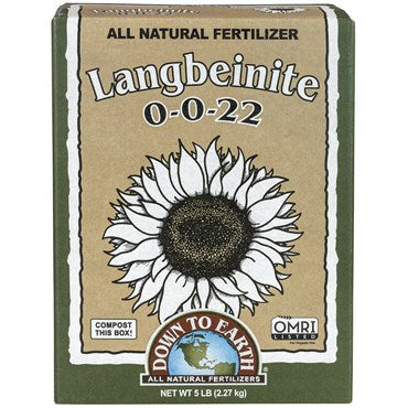 Box of Langbeinite fertilizer with a sunflower illustration on a white background