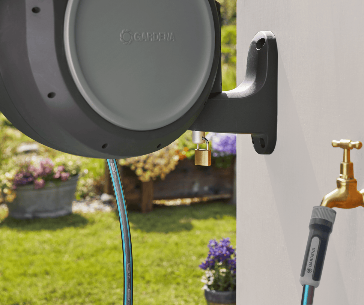 Gardena 50 ft. Wall Mount Hose Reel – Frost-Protected Garden Hose Storage