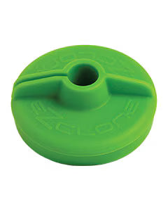 Green plastic cap with a central hole on a white background