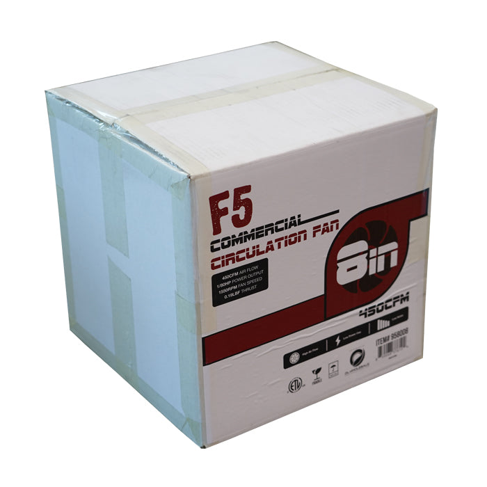 Box of F5 Commercial Circulation Fan on a white background