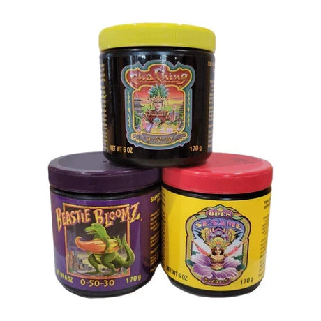 Three jars with colorful labels on a white background