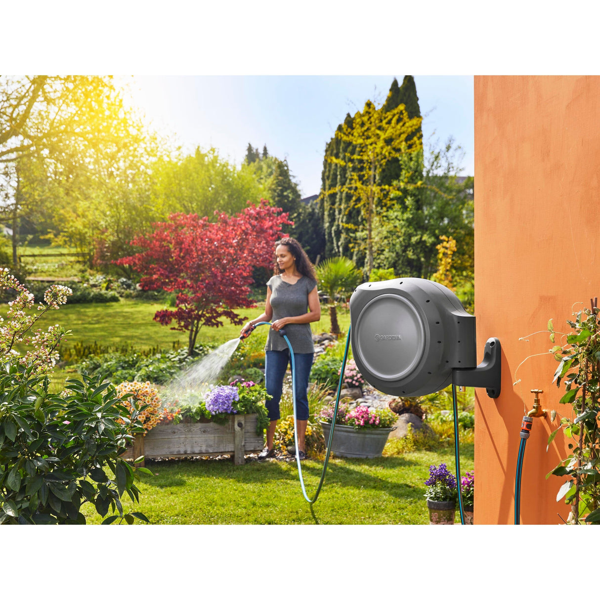 Gardena 50 ft. Wall Mount Hose Reel – Frost-Protected Garden Hose Storage