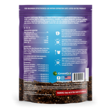 Back view of a fertilizer package with text and branding on a white background