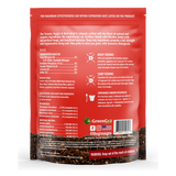 Back view of a red and black bag of GreenGro Nutrient Blend 5-4-3 fertilizer, showing detailed product information, ingredients, and application instructions.