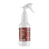 A white plastic trigger spray bottle with a brown label, shown from the back against a plain white background.