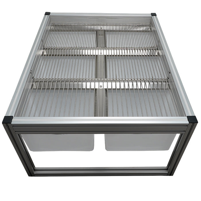 Metal wire cage with transparent sides on a white background