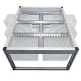 Glass-top birdcage with metal bars on a white background