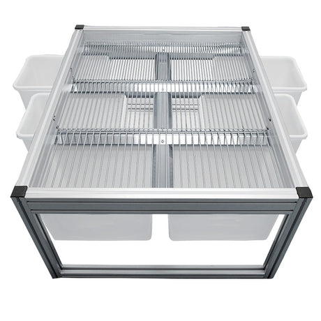 Glass-top birdcage with metal bars on a white background