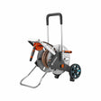 Gardena hose reel with hose on a white background